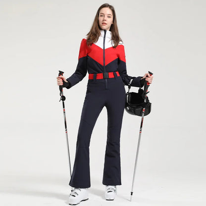 Gsou Women’s Winter Snow Jumpsuit – One-Piece Ski Suit, Thermal Waterproof & Windproof Outdoor Sportswear for Snowboarding
