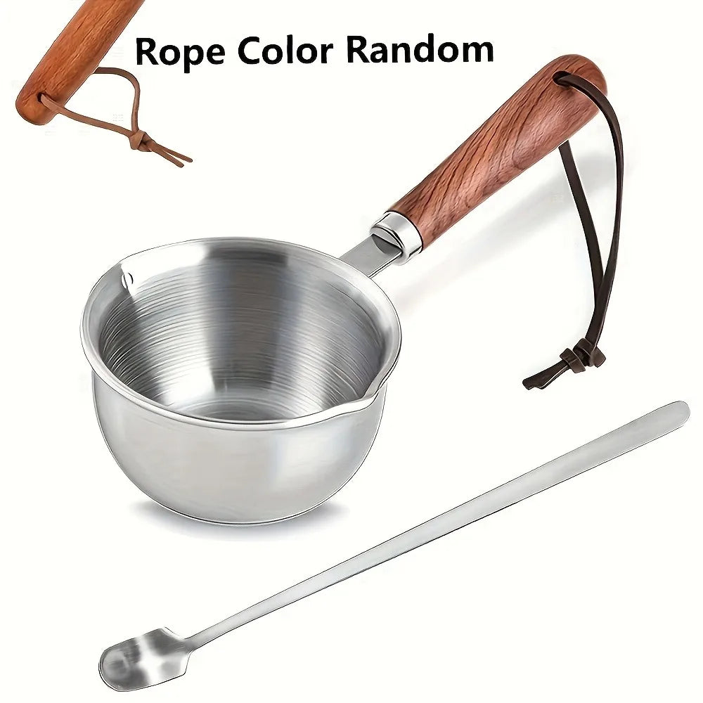 10oz Stainless Steel Melting Pot - Wooden Handle Saucepan for Cooking, Candle Wax & DIY Crafts