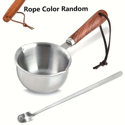 10oz Stainless Steel Melting Pot - Wooden Handle Saucepan for Cooking, Candle Wax & DIY Crafts