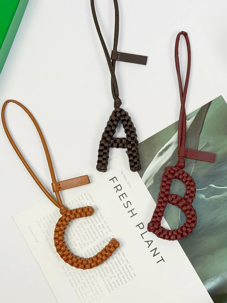 Woven Leather Letter Bag Charm – Luxury Handwoven Pendant Ornament for Women’s Handbags, Fashionable Bag Decoration Accessory