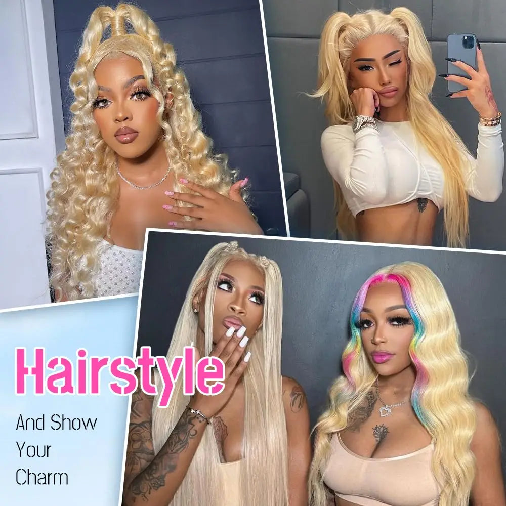613 Blonde Lace Front Wig – 13x6 Human Hair, 250% Density Body Wave, Pre-Plucked 26 Inch Lace Front Wig