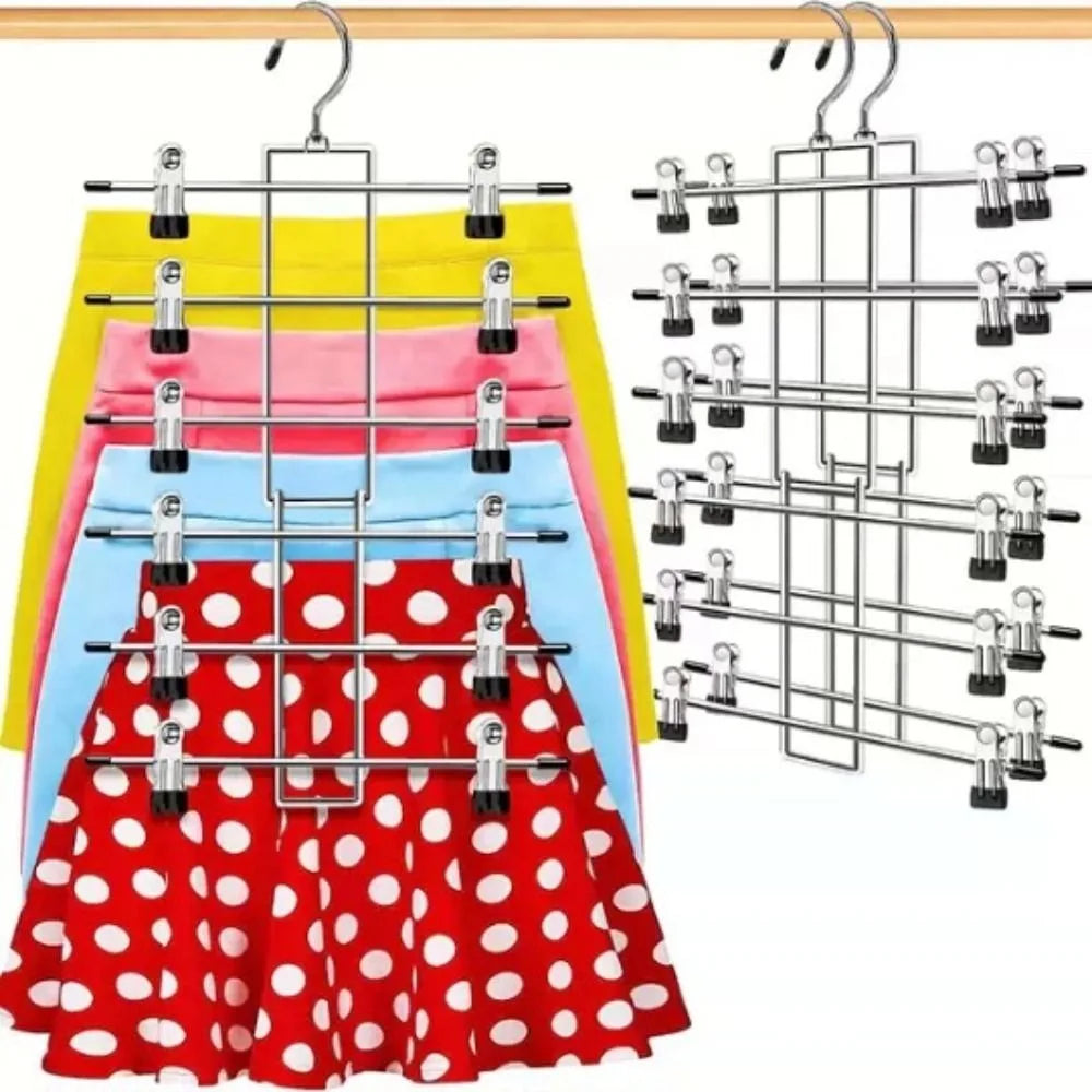 6-Layer Metal Clothes Hanger – Non-Slip Skirt & Trouser Rack with Clips for Clothing Storage