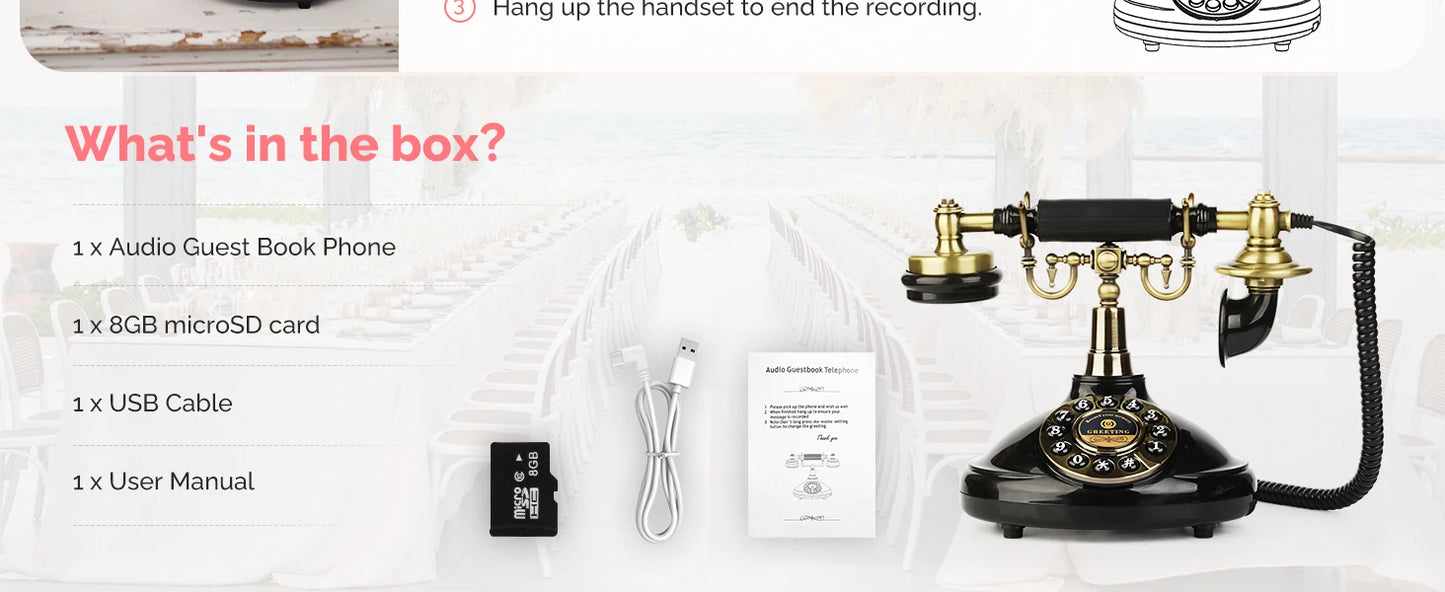 Vintage-Style Audio Guest Book Phone - Voicemail Recorder for Weddings, Graduations, Retirements, Birthdays & Baby Showers