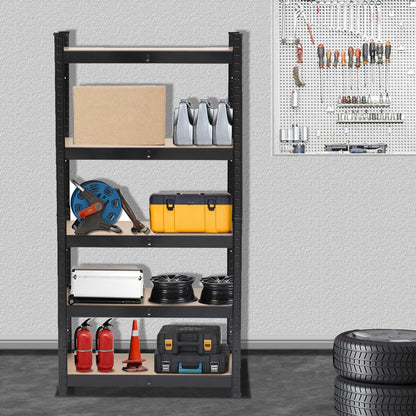 5-Tier Heavy Duty Metal Shelving Rack – Black Garage Storage Shelf Unit