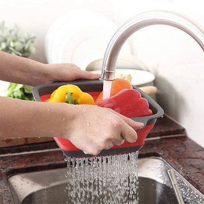 LMETJMA Square Collapsible Silicone Colander - Foldable Kitchen Strainer for Food, Vegetables, and Fruits (Model: JT39)