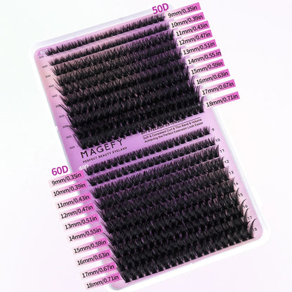 MJ DIY Lash Extensions Kit – 640pcs Wispy Lash Clusters 80D/100D, Mix 9-18mm Individual Cluster Eyelash Extensions
