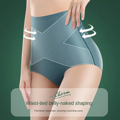 2024 Ice Silk Seamless Panties - High Waist Flat Belly Briefs with Strong Body Shaping, 3D Hip Lift for Women
