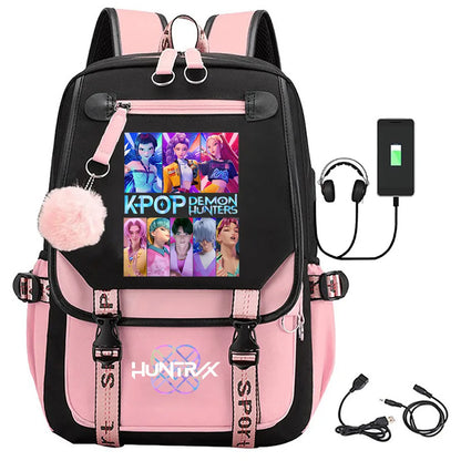KPop Demon Hunters Print Backpack — Large Capacity School Bag for Rumi, Mira & Zoey Fans, Casual Canvas Travel & Bookbag