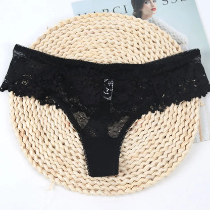 Women’s Black Lace Briefs – Sexy Hollow-Out Floral Low-Waist Panties, Breathable Lingerie Underwear