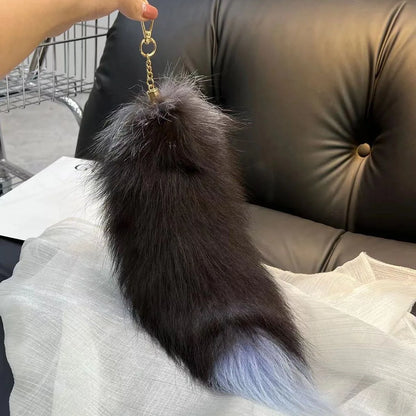 Natural Fox Fur Tail Keychain – 40cm Furry Racoon Bag Charm & Fluffy Keyring Accessory for Women