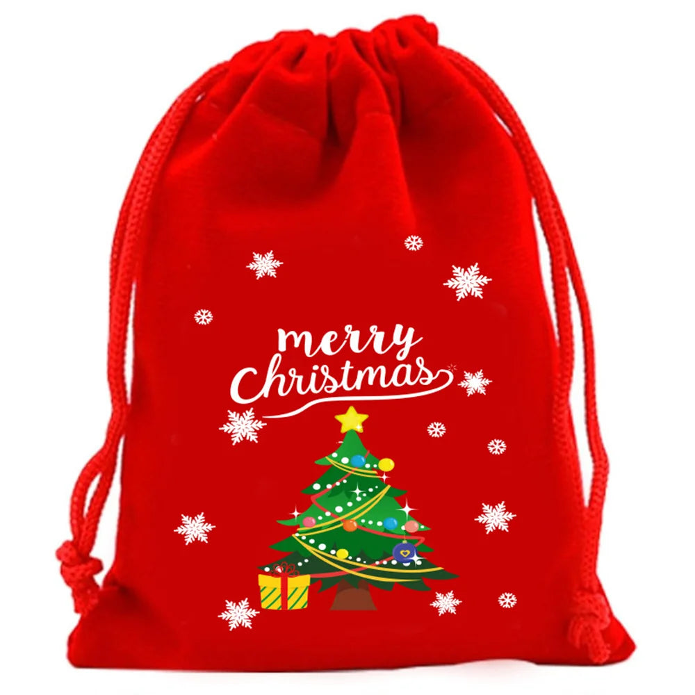 2025 Christmas Velvet Drawstring Bags – Red & Green Candy, Gift, Party, and Biscuit Storage Pouches