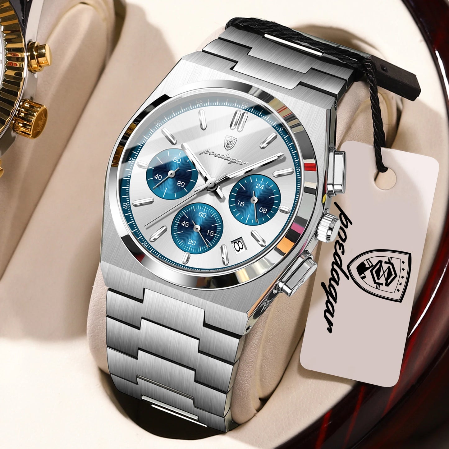 POEDAGAR Luxury Men’s Sport Chronograph Watch – Stainless Steel Waterproof Quartz Wristwatch with Date & Luminous Display