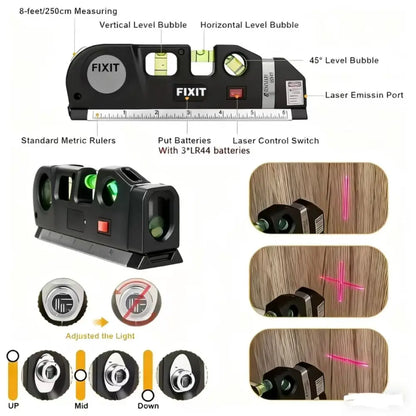 Easy-to-Use Laser Level Kit – Multipurpose Cross Line Laser with 8-Foot Measuring Tape and Ruler