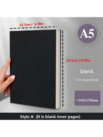 Ultra Thick A5 Blank Line Grid Notebook – Retro Student Draft Pad, 256 Pages, Practical Diary Notepad