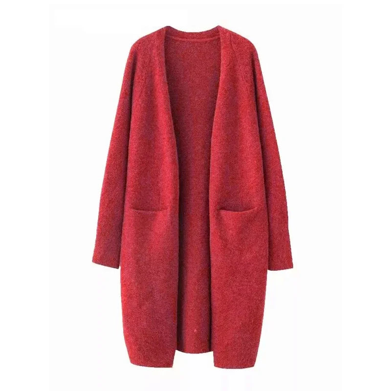 Women’s Solid Color Loose Thick Warm Sweater Cardigan – V Neck Knitted Coat with Pockets, Casual Spring/Autumn Tops C-124