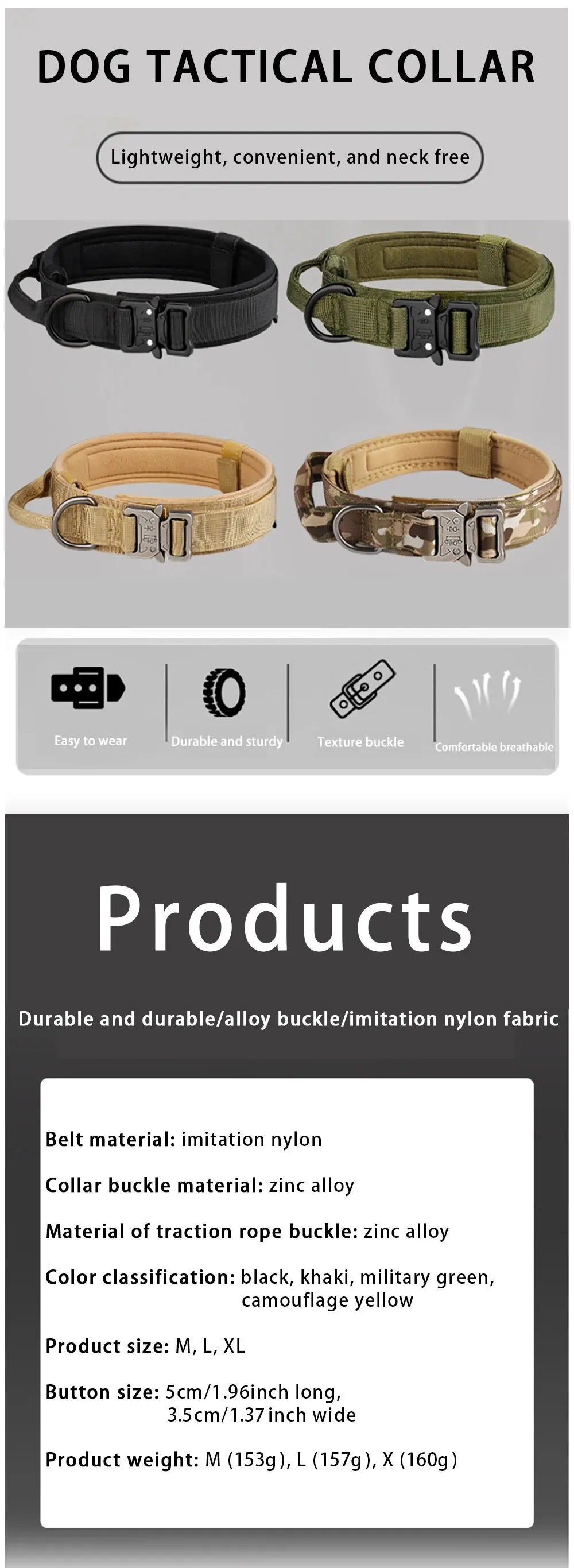 Outdoor Tactical Nylon Dog Collar with Metal Buckle – Breathable Training Collar for Medium & Large Dogs
