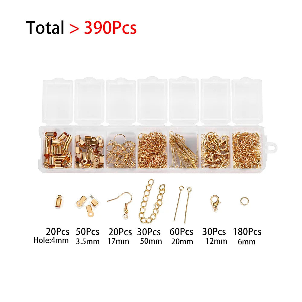 210-400Pcs Jewelry Making Kit - Lobster Clasps Jump Rings Crimp Beads Findings for DIY Bracelets & Necklaces