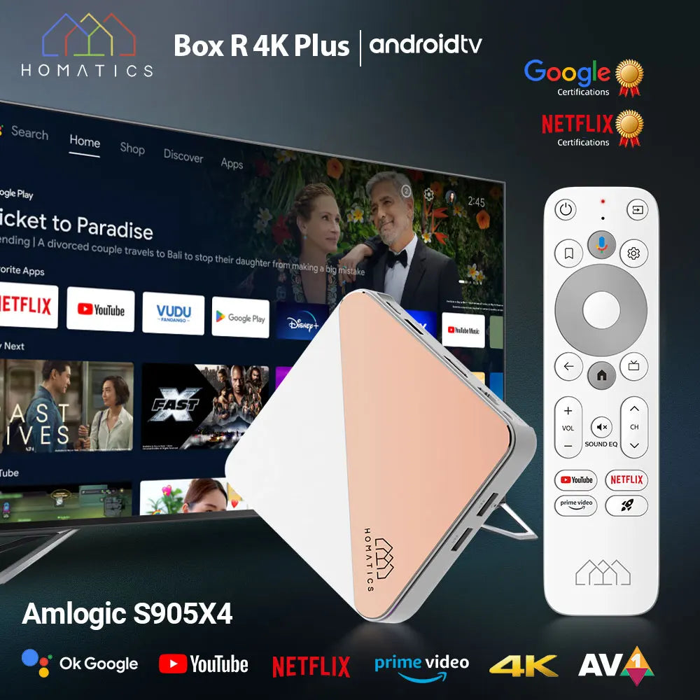 HOMATICS Box R 4K Plus TV Box - Android TV 12, Amlogic S905X4, 4GB/32GB, Netflix, DTS, Dolby Audio, WiFi6, BT5.0