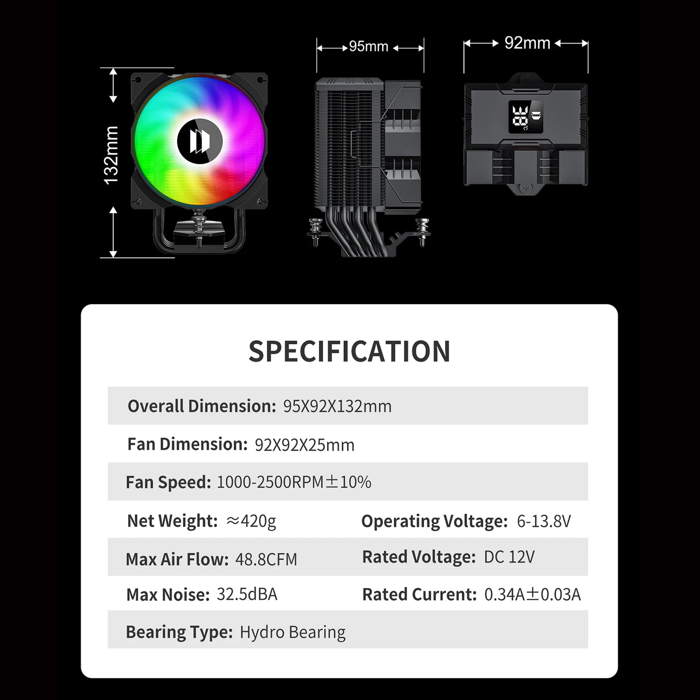 UPSIREN Walrus Assassin 90 CPU Cooler — 4 Heatpipe Air Cooler with 92mm Fan & Digital Display for Intel LGA1700/1200 & AMD AM4/AM5