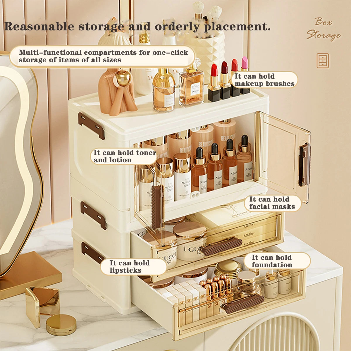 Foldable Transparent Cosmetic Organizer — Multi-Layer Drawer-Style Desktop Beauty Storage Box, Dustproof Makeup Organizer