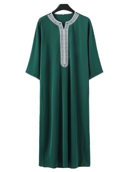 Moroccan Green Men’s Arab Robe - Traditional Embroidered Islamic Casual Clothing for Elegant Style