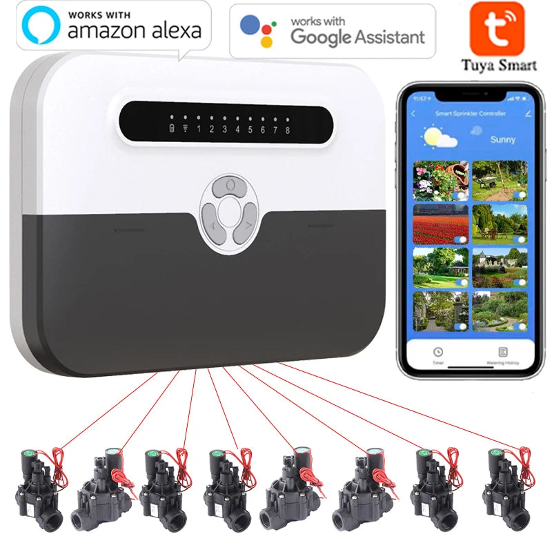8 Station WiFi Indoor Smart Sprinkler Controller – Remote Irrigation System Control via Phone, Alexa Compatible