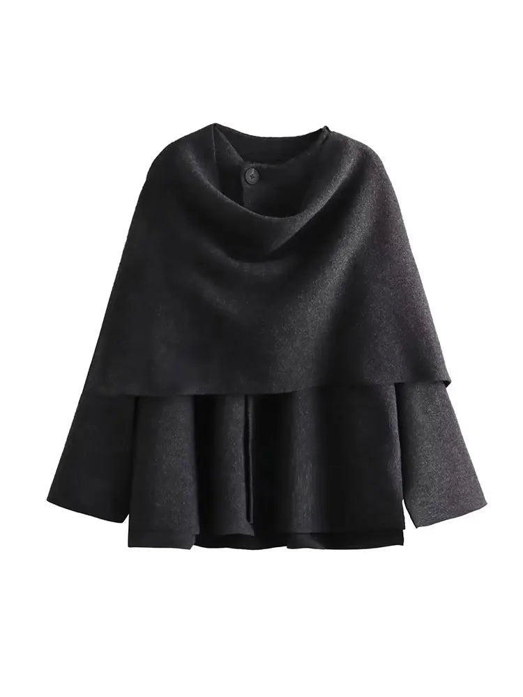TRAF 2023 Winter Women's Scarf Coat – Long Sleeve, Knitted Asymmetric Jacket, Streetwear Casual Outerwear