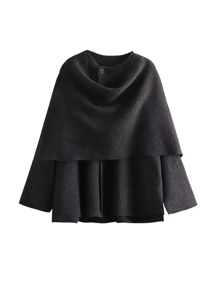 TRAF 2023 Winter Women's Scarf Coat – Long Sleeve, Knitted Asymmetric Jacket, Streetwear Casual Outerwear