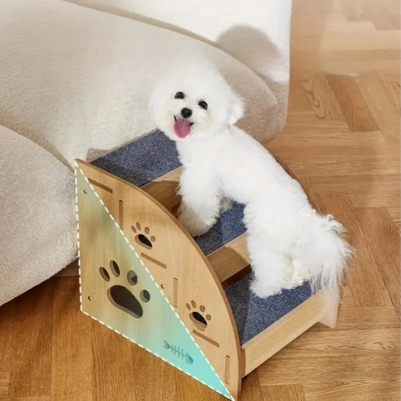 3-Tier & 2-Tier Wooden Non-Slip Pet Stairs for Dogs & Cats – Bed and Sofa Climbing Steps for Small & Medium Pets
