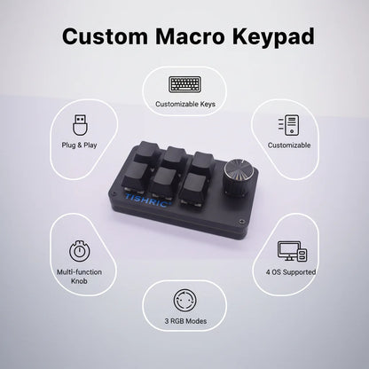 TISHRIC RGB Mini Macro Mechanical Keypad – 3/4/6-Key Hot Swap Programmable Gaming & Multimedia Keyboard