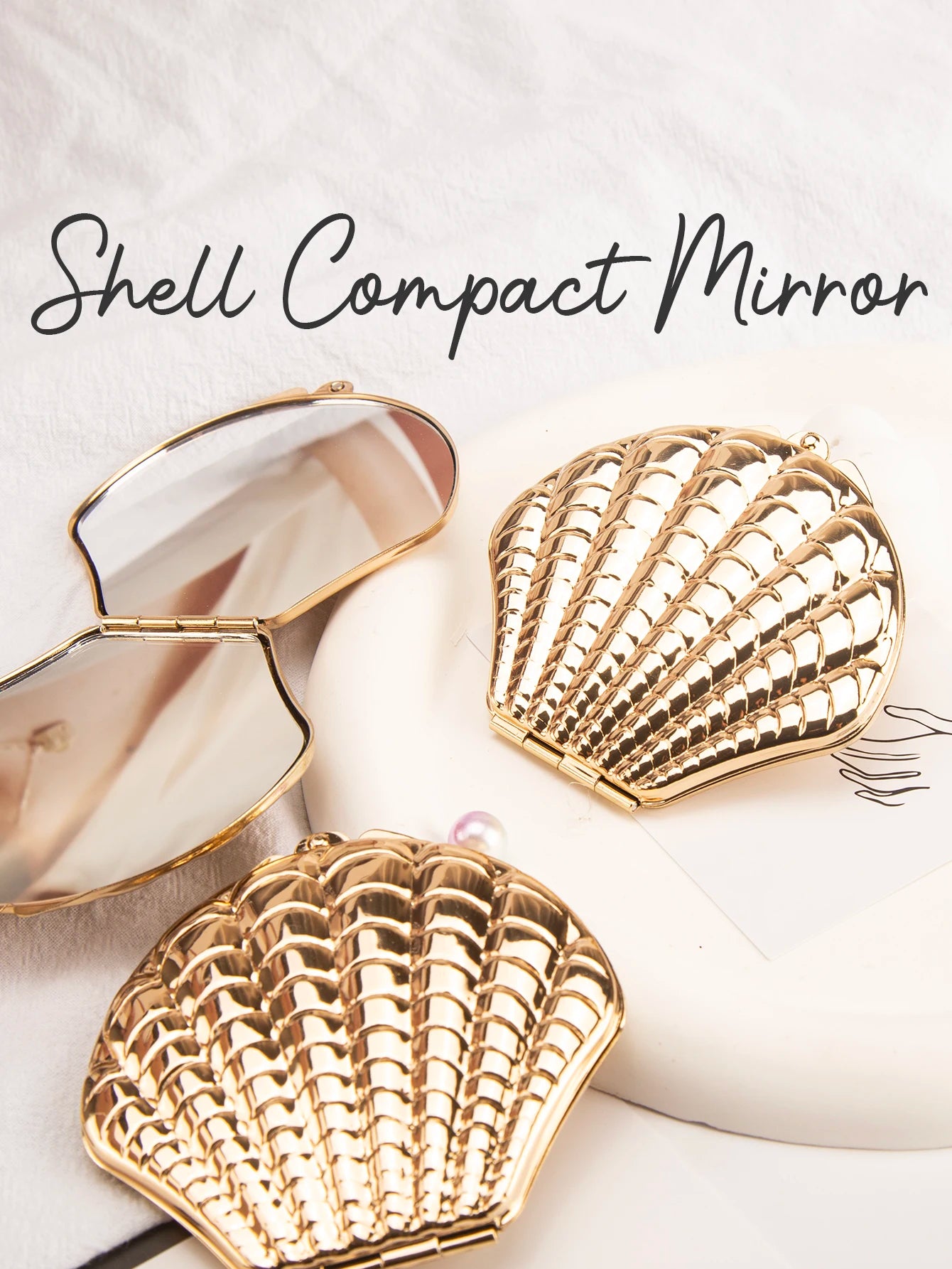 Golden Shell Double-Sided Makeup Mirror - Portable Elegant Beauty Mirror Gift for Girlfriend, Mom, Wife & Sister