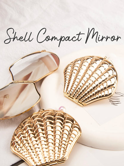 Golden Shell Double-Sided Makeup Mirror - Portable Elegant Beauty Mirror Gift for Girlfriend, Mom, Wife & Sister