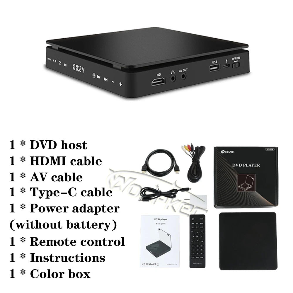 Woopker HD DVD Player – HDMI & AV Connection, USB Input, Headphone Output, LED Touch Screen, 1080P Type-C 5V/2A