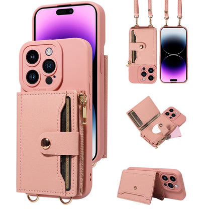 Faux Leather Crossbody Wallet Case for iPhone 16 Pro Max/15/14/13/12/11/XS Max/XR/7/8 Plus – Anti-Drop Phone Cover with Mirror & Card Holder