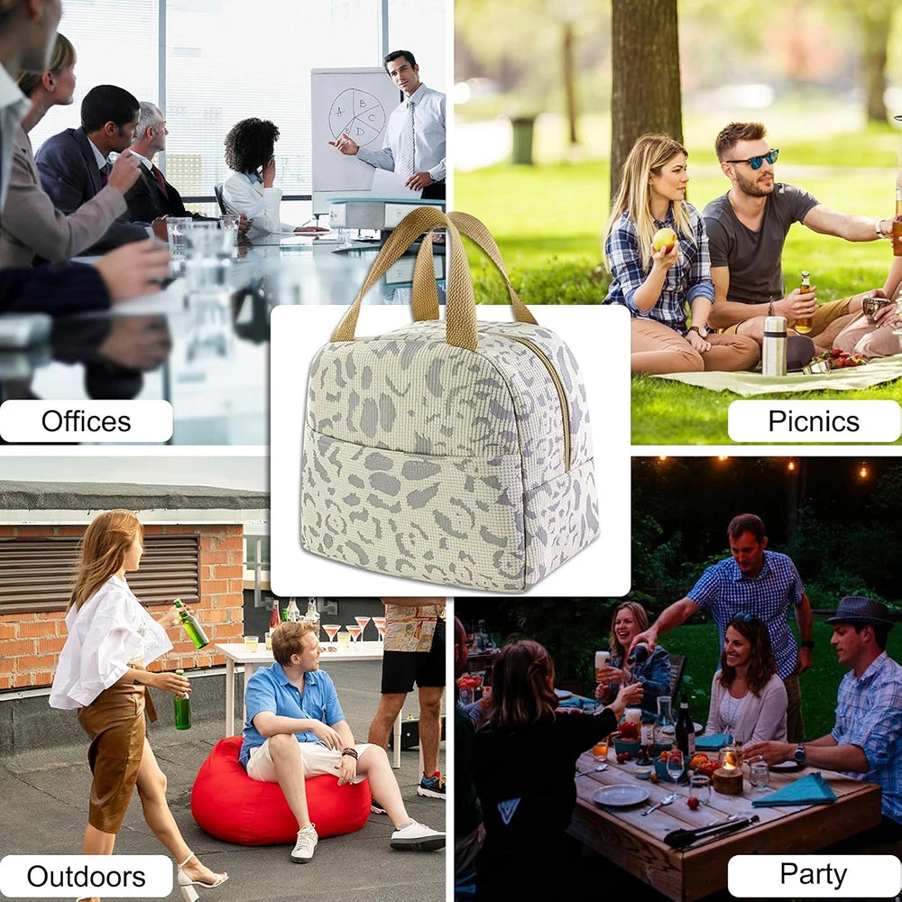 Ink Pattern Insulated Lunch Bag - Bento Box Cooler Tote with Ice Pack for Travel & Picnic
