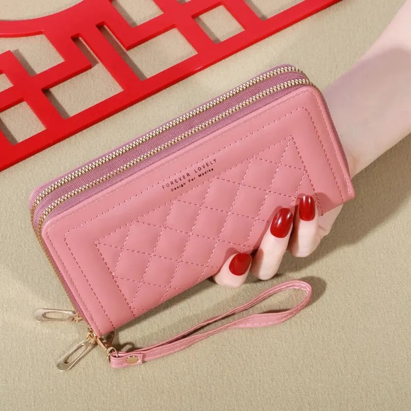Long Women’s PU Leather Wallet – Double Zipper Clutch with Tassel, Card Holder & Coin Purse