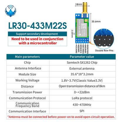 SX1262 LoRa Wireless Module - DX-LR30 22dBm Long-Range RF Module 433/475/868/915MHz