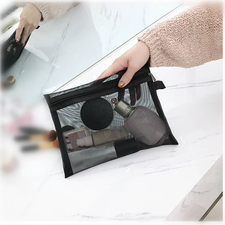 New Mesh Transparent Cosmetic Bags – Small & Large Clear Makeup Pouch, Portable Travel Toiletry Organizer with Lipstick Storage