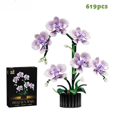 619PCS Phalaenopsis Orchid Building Blocks – Potted Flower Model Toy for Kids & Home Decor