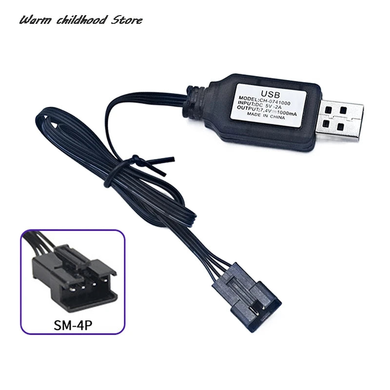 7.4V SM-4P USB Battery Charger - Compatible with DE36W, DE65, HM202, EC08, EC16 M416 RC Car and Gel Ball Blaster Batteries