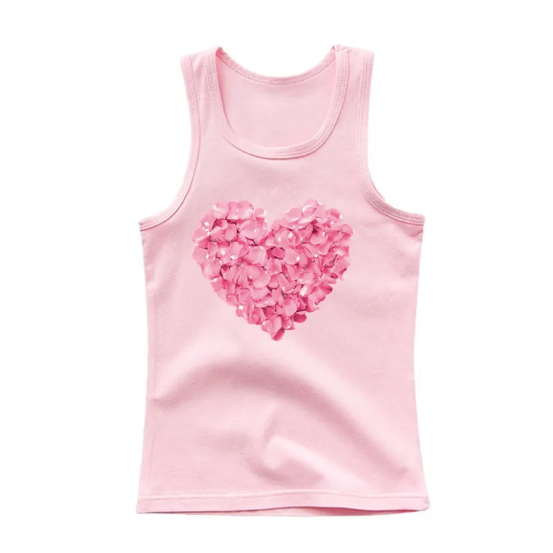 Girls Owl Print Tank Top - Sleeveless Cotton Sports Vest Shirt for Kids 3-14 Years