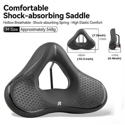 Ergonomic Bike Saddle - Thick Soft Shock-Absorbing Hollow Breathable Seat for Mountain & Road Bikes