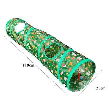 Christmas Cat Tunnel for Indoor Cats – Foldable Green Interactive Pet Play Tunnel for Kittens, Breathable Cat Exercise Toy