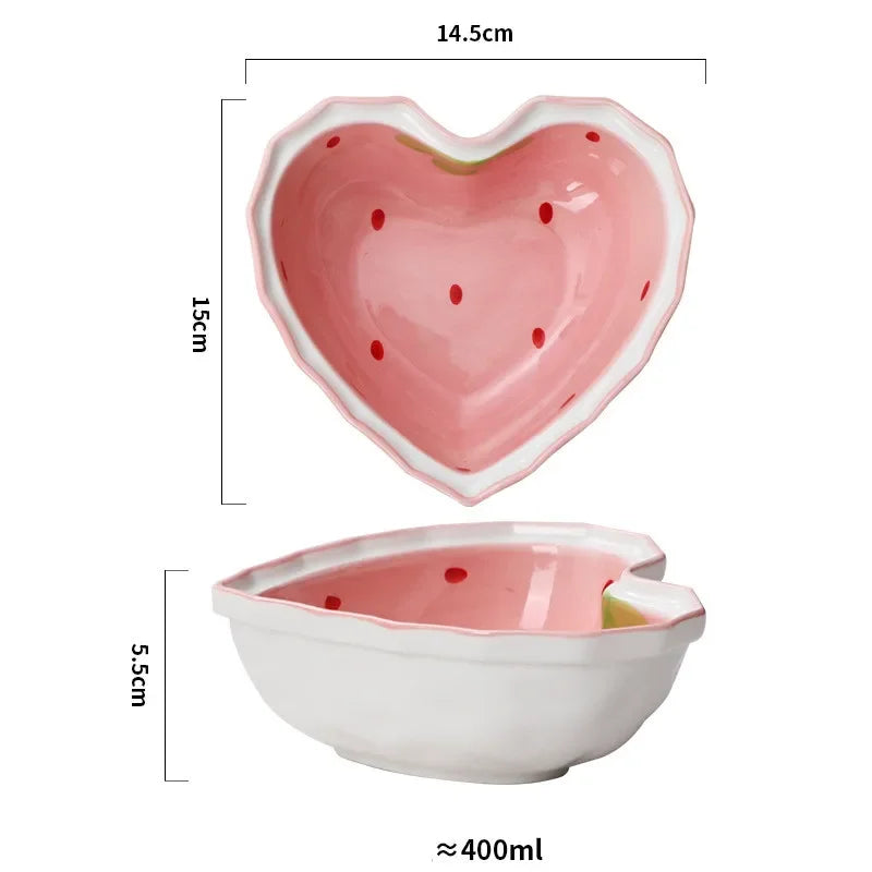 Strawberry Ramen Bowl & Spoon Set - Cute Ceramic Anti-Scald Instant Noodle Bowl