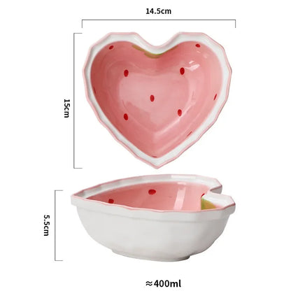 Strawberry Ramen Bowl & Spoon Set - Cute Ceramic Anti-Scald Instant Noodle Bowl