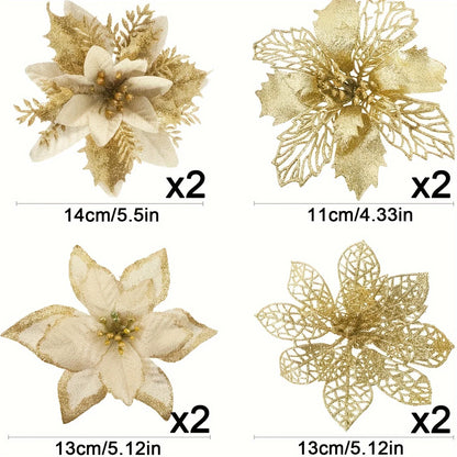 8/16PCS Glitter Artificial Christmas Flowers | Xmas Tree Decorations & Home Ornaments for 2025 New Year