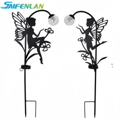 Solar Fairy Garden Statue - Metal Fairy Figurine with Crackle Glass Globe Lantern for Lawn, Patio & Outdoor Pathway Decor