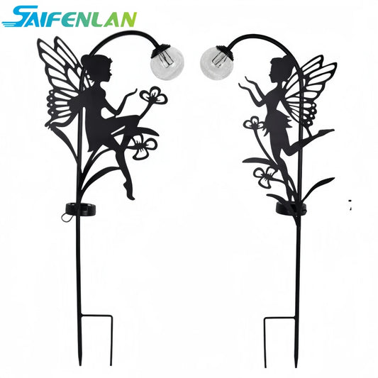 Solar Fairy Garden Statue - Metal Fairy Figurine with Crackle Glass Globe Lantern for Lawn, Patio & Outdoor Pathway Decor