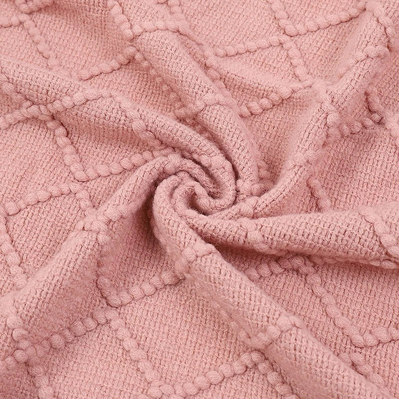White Boho Throw Blanket – Textured Chunky Knitted Vintage Luxury Bedspread, Sofa Cover Manta Para Sofá