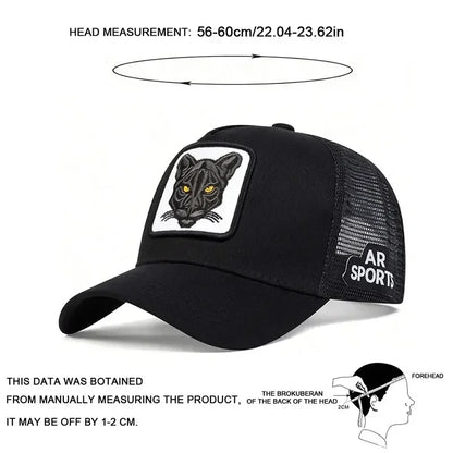 Panther Embroidery Baseball Cap - Unisex Adjustable Mesh Sun Protection Hat for Spring & Summer Outdoor Wear